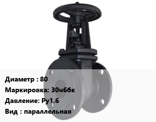 Задвижка чугунная 80 30ч6бк Ру1.6 параллельная, с выдвижным шпинделем, вода, пар, по запросу, шт цена от 6526 ₼ / шт, где купить, условия доставки в Баку и Бакинская области